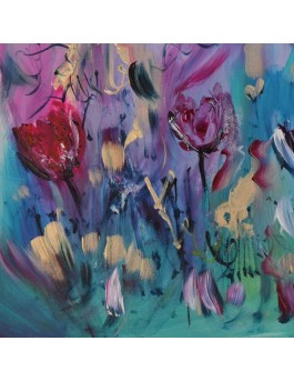tableau moderne de fleurs sur plaque de bois