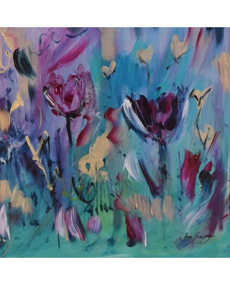 tableau moderne de fleurs sur plaque de bois