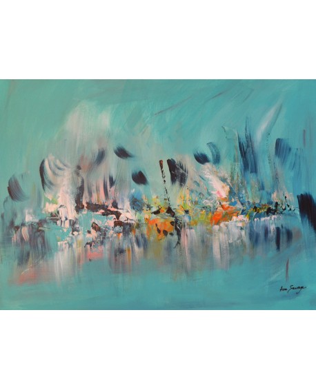 peinture abstraite moderne bleu turquoise