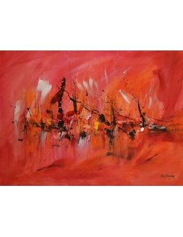 peinture abstraite rouge orange