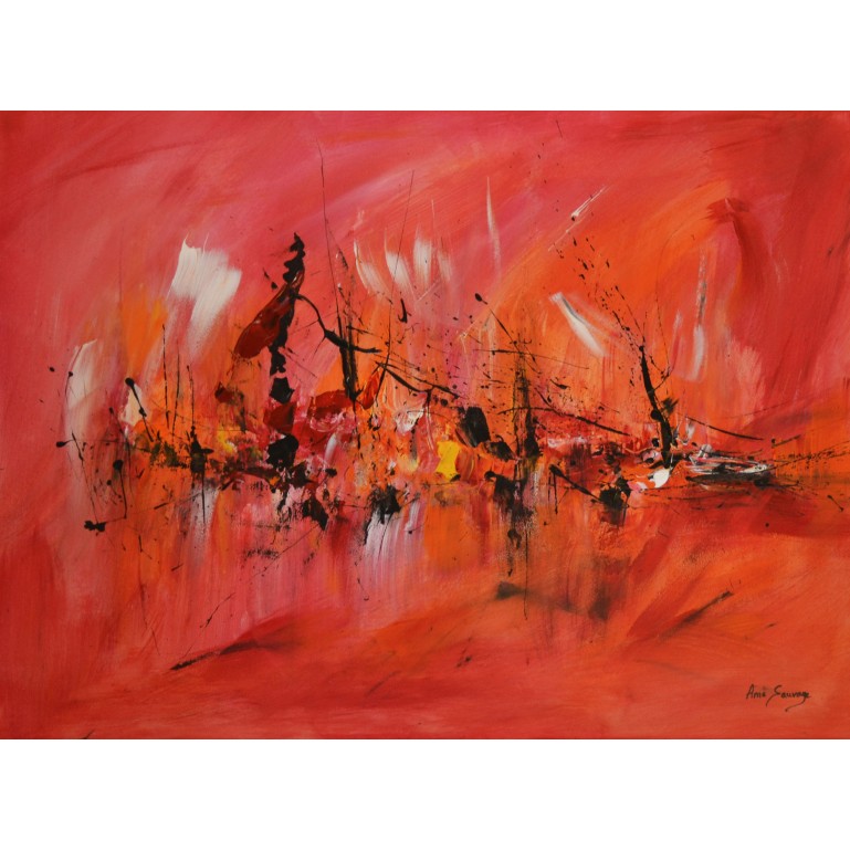 peinture abstraite rouge orange