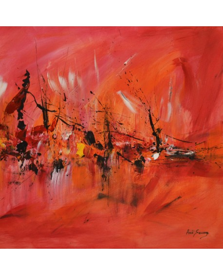 peinture abstraite rouge orange