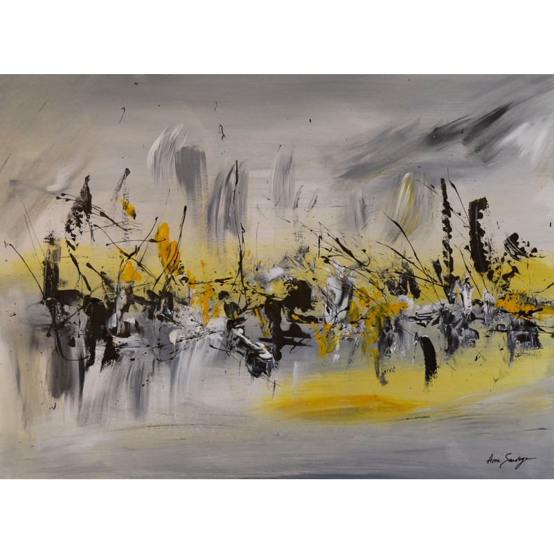 tableau abstrait moderne gris et jaune