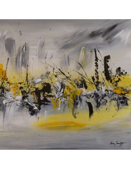 tableau abstrait moderne gris et jaune
