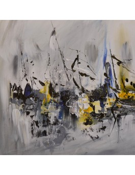 tableau moderne abstrait gris et jaune