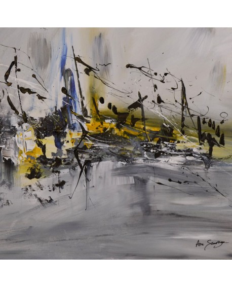 tableau moderne abstrait gris et jaune
