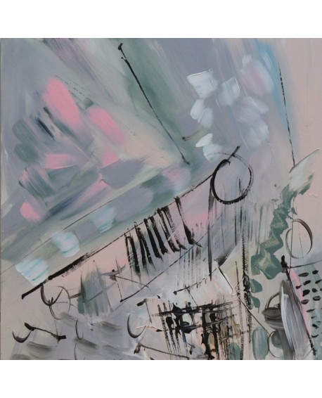 tableau abstrait rose poudré et vert de gris pastel