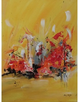 tableau abstrait jaune et rouge
