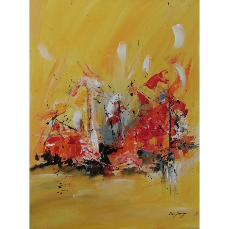 tableau abstrait jaune et rouge
