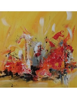 tableau abstrait jaune rouge gris