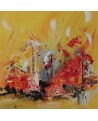 tableau abstrait jaune rouge gris