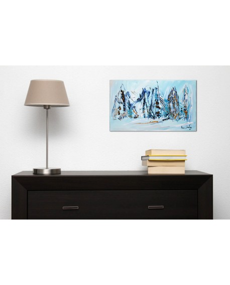 Tableau abstrait bleu "les hommes de glace"