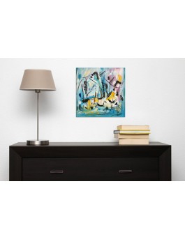 Le jour des voyages - Tableau abstrait bleu bateaux