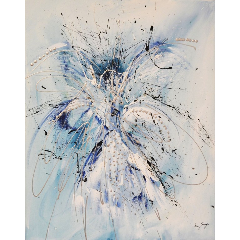 tableau abstrait bleu et blanc