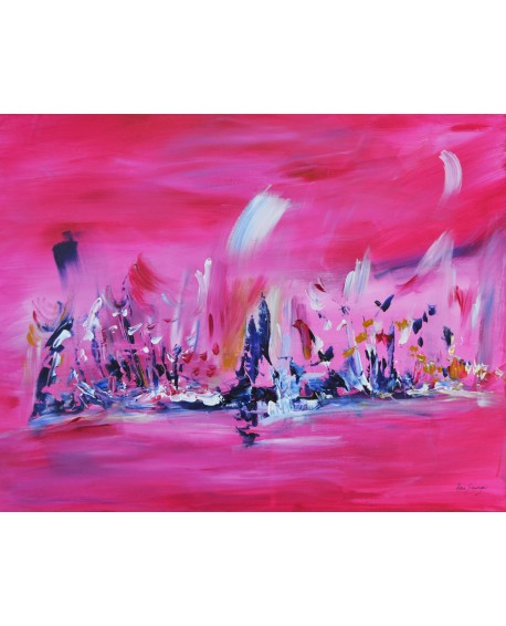 tableau contemporain rose et bleu