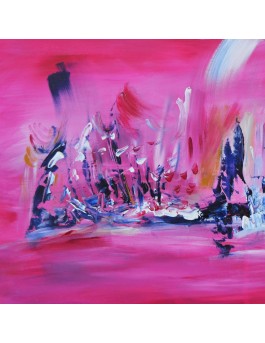 tableau contemporain rose et bleu