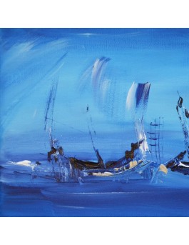 tableau abstrait panoramique bleu de bateaux