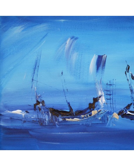 tableau abstrait panoramique bleu de bateaux
