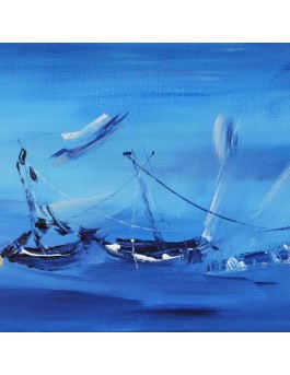 tableau abstrait panoramique bleu de bateaux