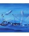 tableau abstrait panoramique bleu de bateaux