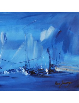 tableau abstrait panoramique bleu de bateaux