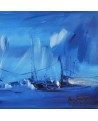 tableau abstrait panoramique bleu de bateaux