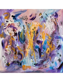 Tableau abstrait violet sur bois