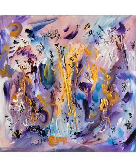 Tableau abstrait violet sur bois