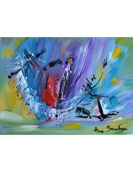 tableau abstrait violet vert rouge
