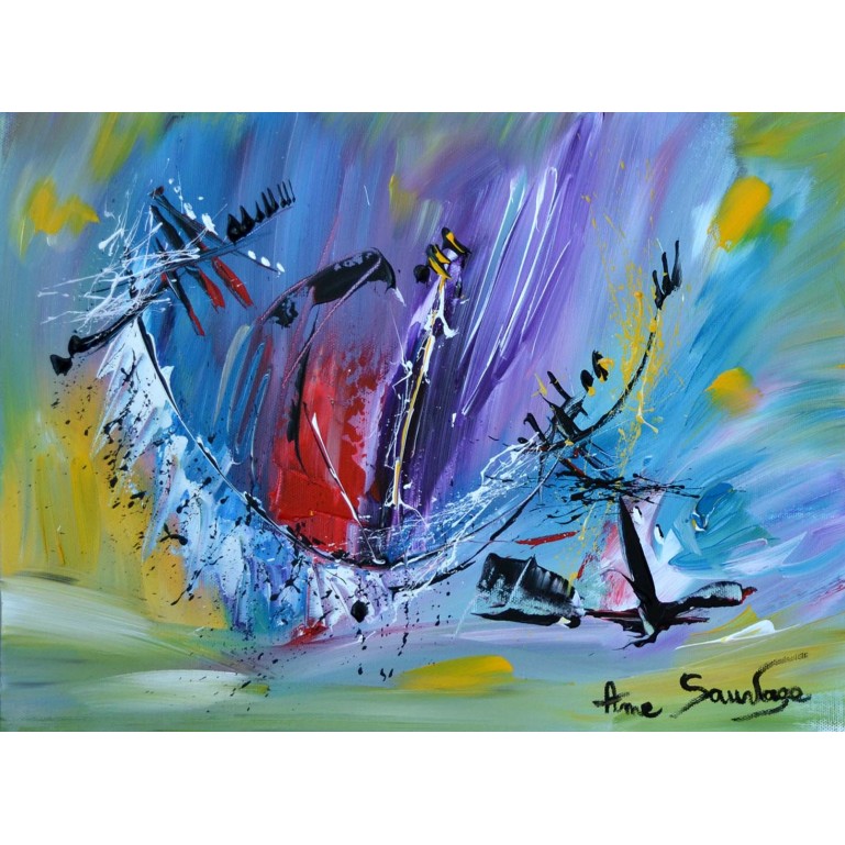 tableau abstrait violet vert rouge