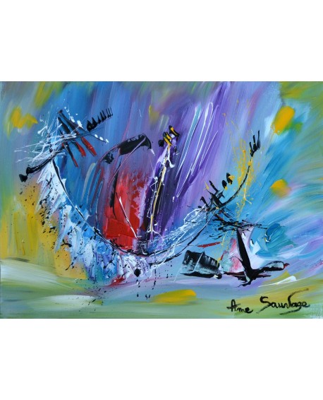 tableau abstrait violet vert rouge