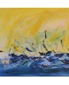 tableau abstrait jaune et bleu de bateaux