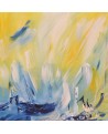 tableau abstrait jaune et bleu de bateaux
