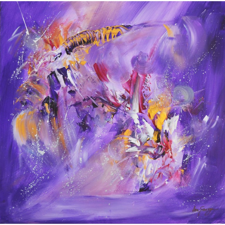tableau abstrait violet et or