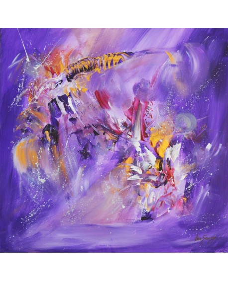 tableau abstrait violet et or
