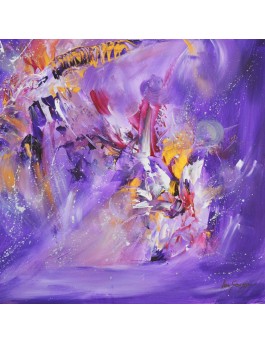 tableau abstrait violet et or