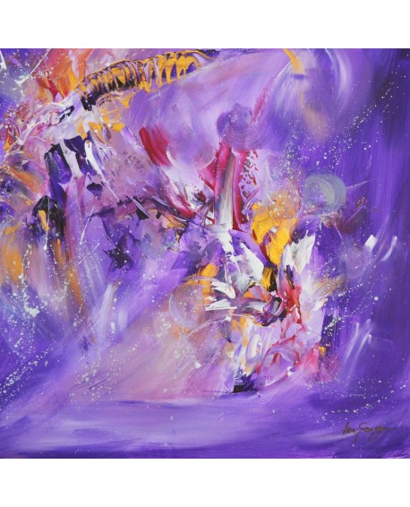 tableau abstrait violet et or