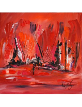 L'attente - peinture abstraite rouge