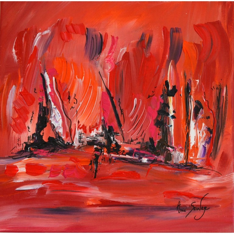 L'attente - peinture abstraite rouge