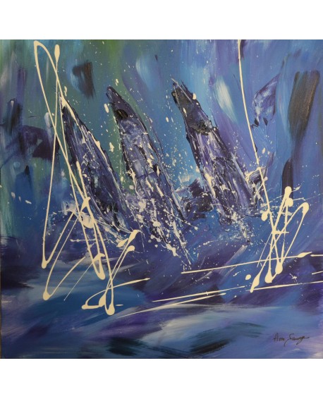 tableau abstrait voiliers en mer