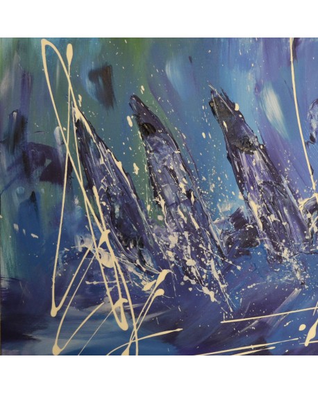 tableau abstrait voiliers en mer