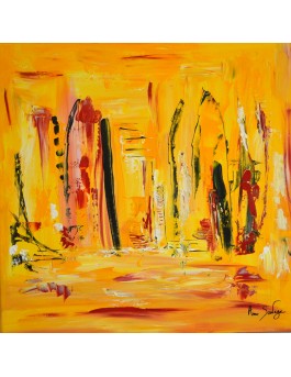 Les femmes du désert - tableau abstrait jaune rouge