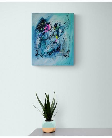 tableau abstrait bleu turquoise
