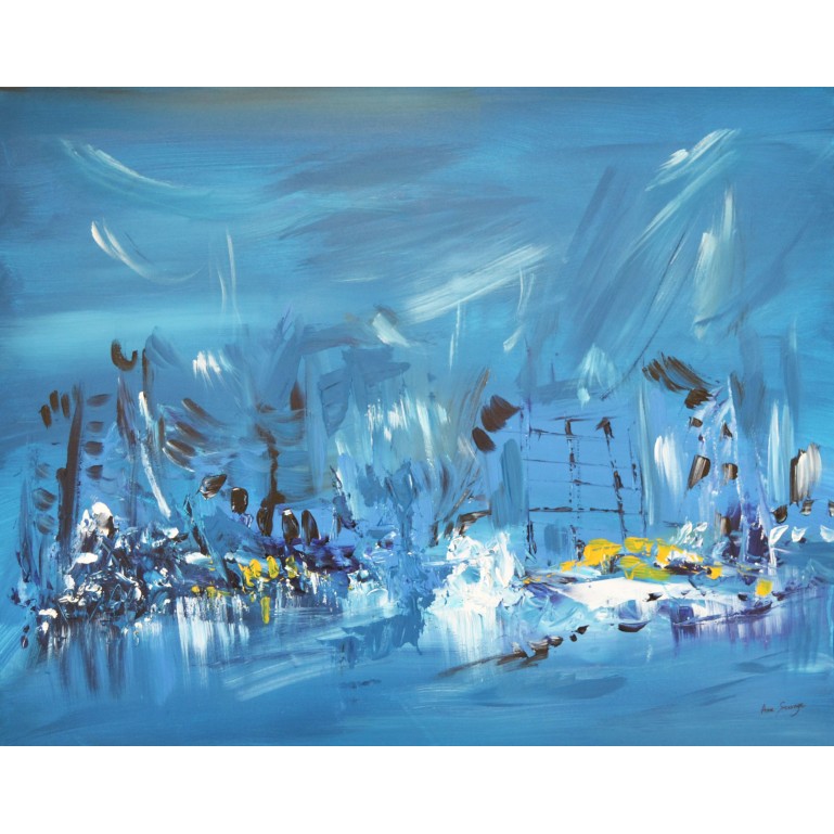 tableau abstrait bleu jaune