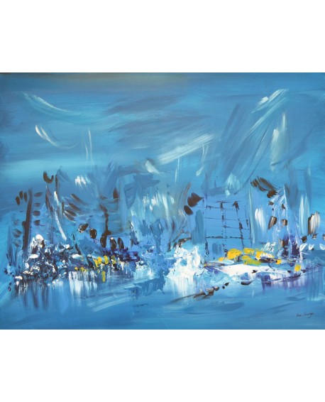 tableau abstrait bleu jaune