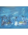 tableau abstrait bleu jaune