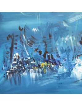 tableau abstrait bleu jaune