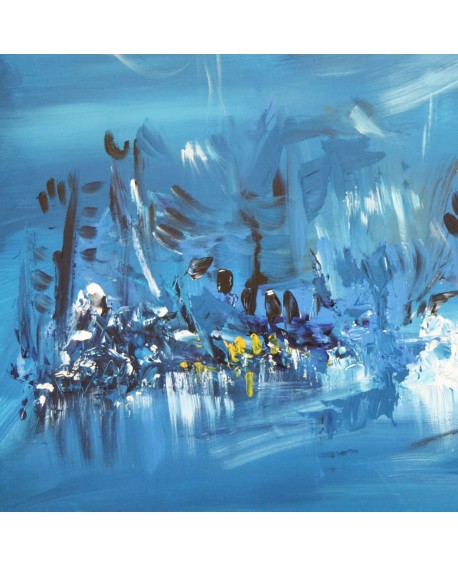 tableau abstrait bleu jaune