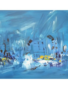 tableau abstrait bleu jaune