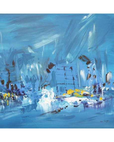 tableau abstrait bleu jaune
